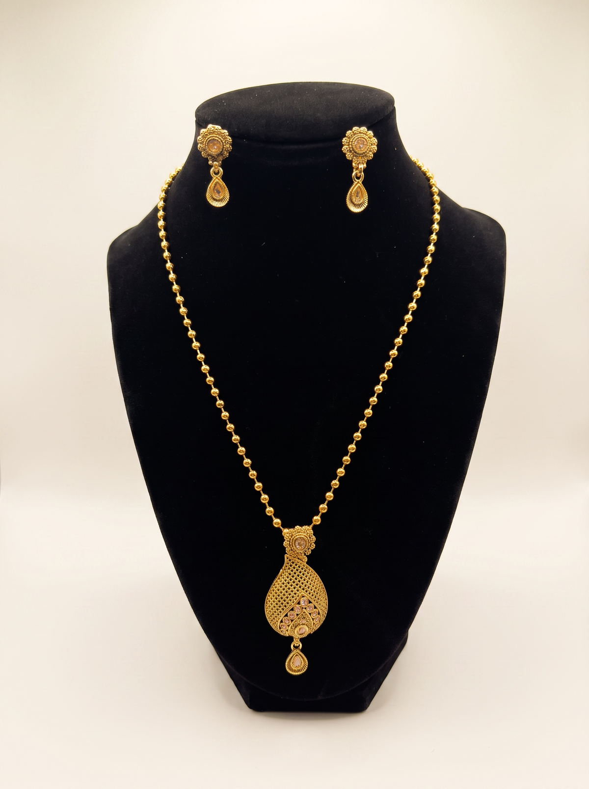 Beaded Leaf Long Pendant Necklace