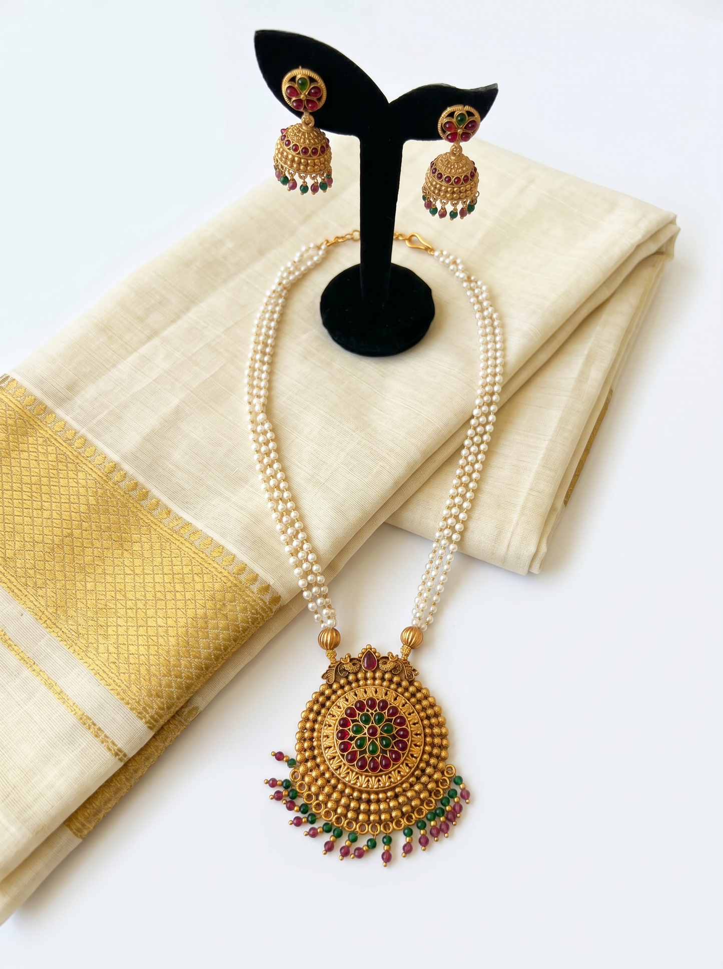 Navarasa Pearl Pendant Necklace Set