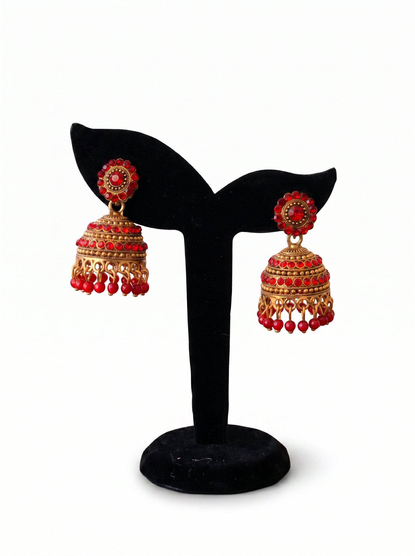 Antique Gold Garnet Star Jhumka Earrings