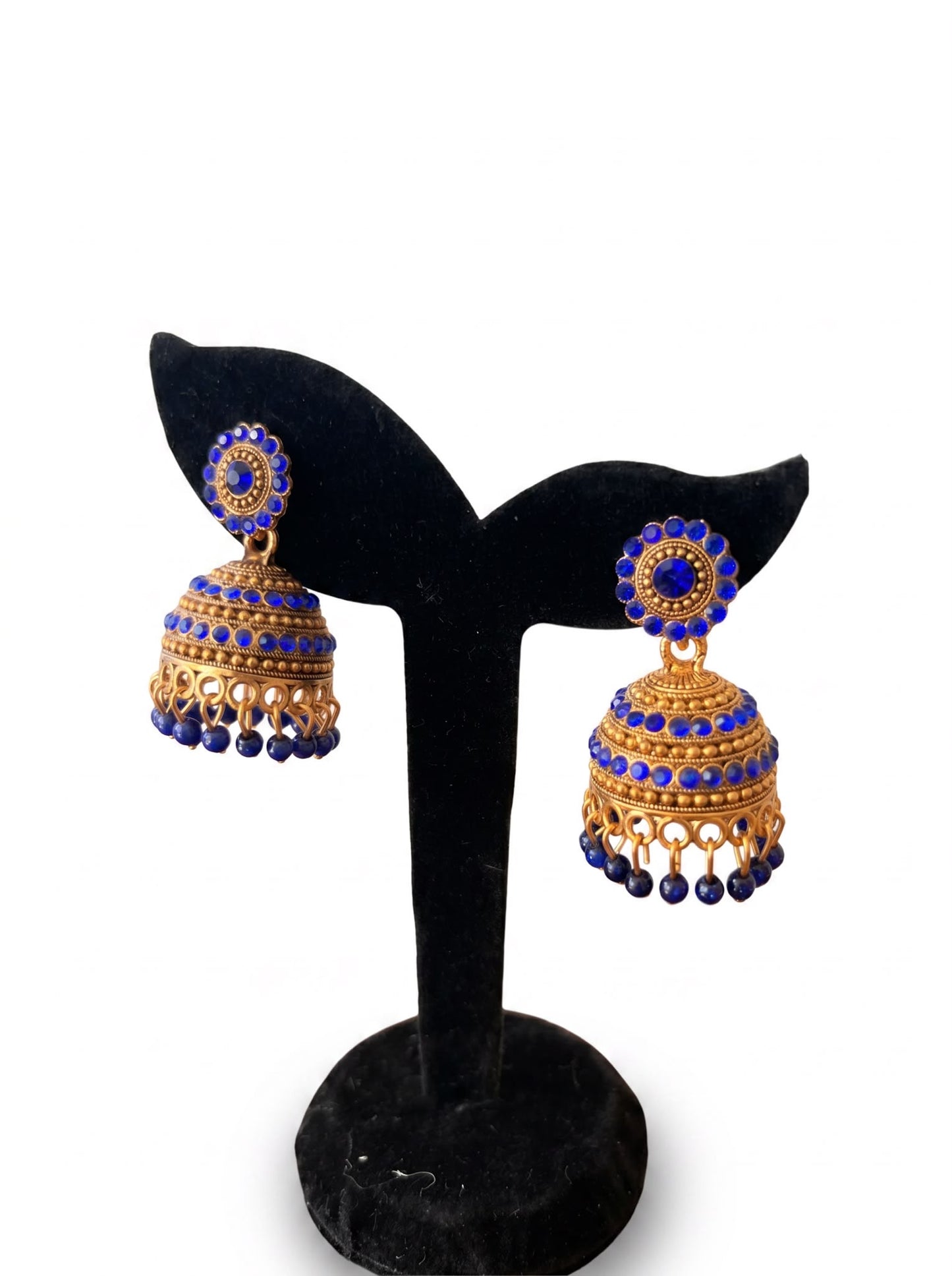 Antique Gold Royal Blue Star Jhumka Earrings
