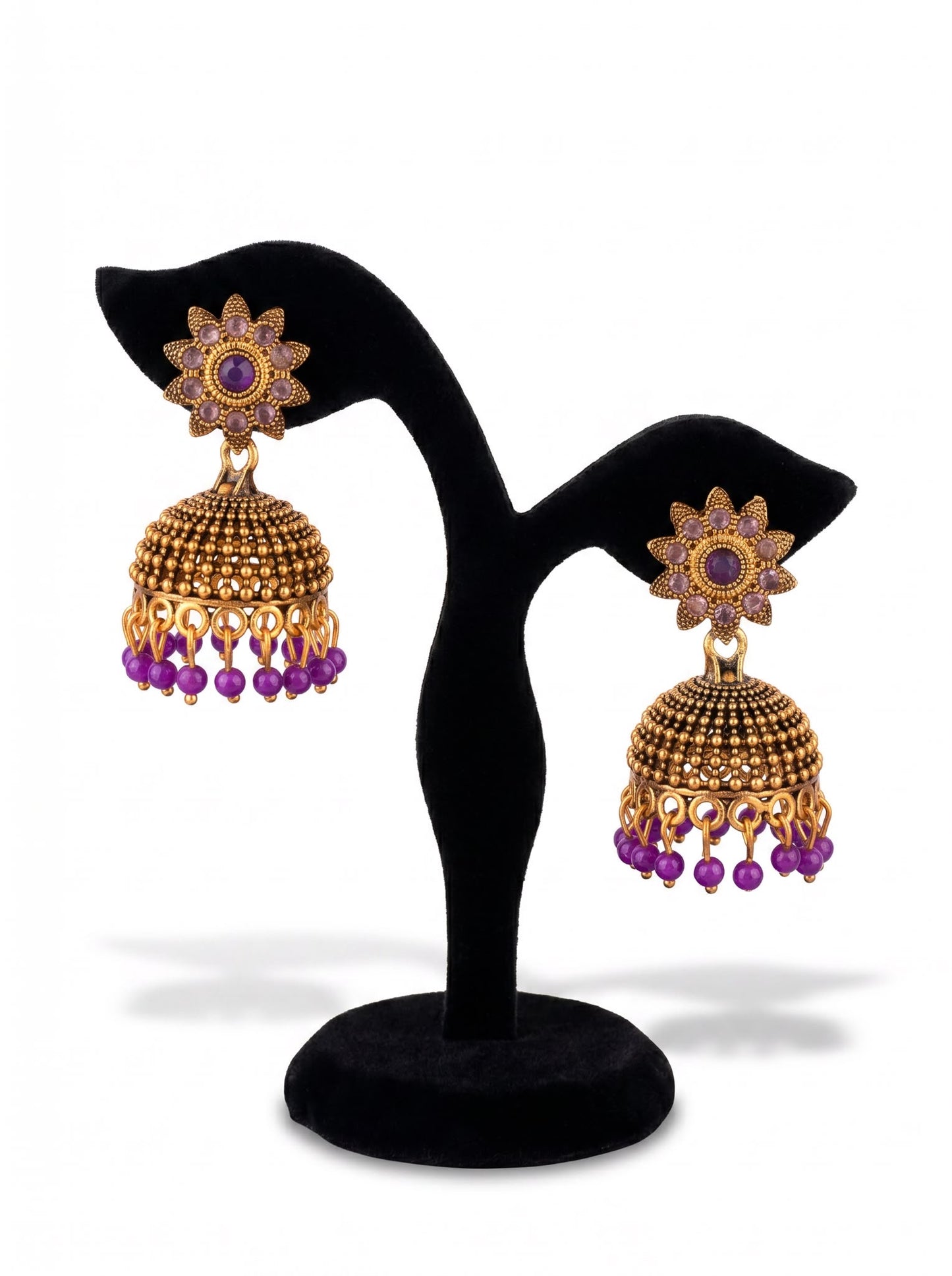 Antique Gold Amethyst Purple Jhumka Earrings
