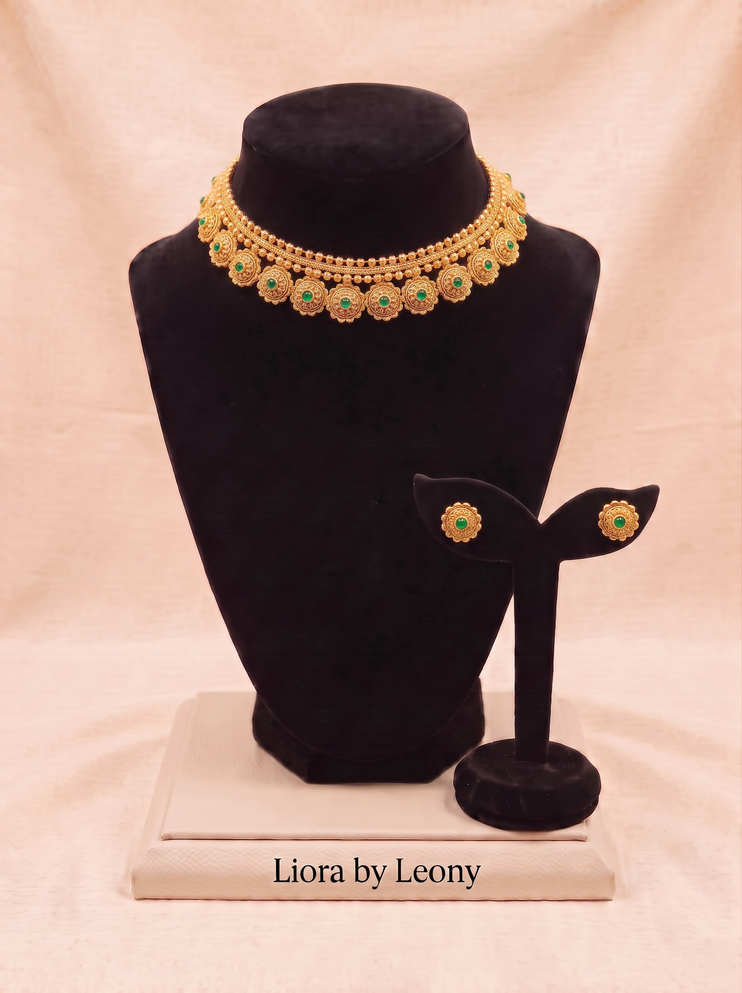 Antique Gold Floral Petal Necklace Set