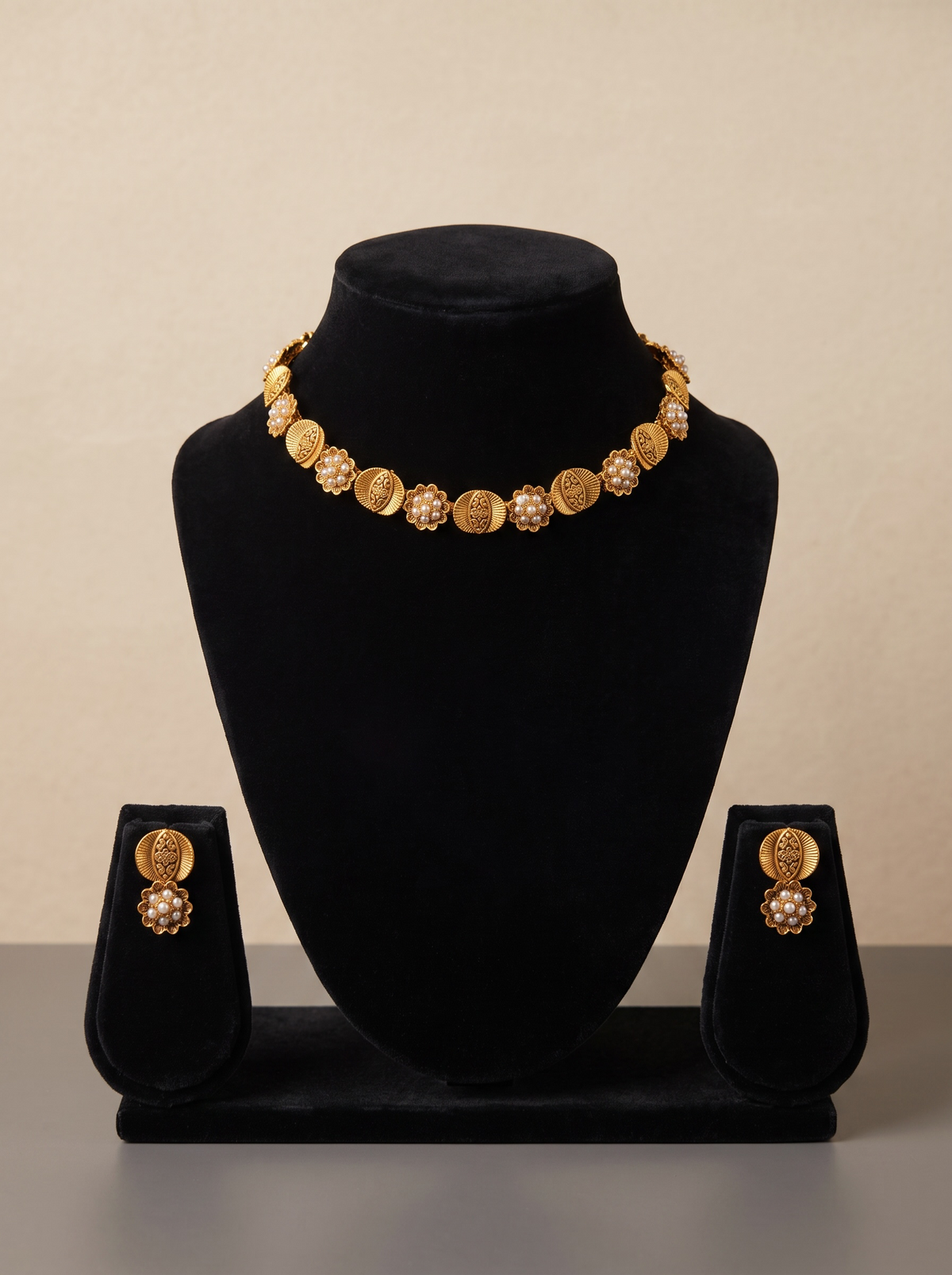 Antique Gold Tone Floral Necklace Set