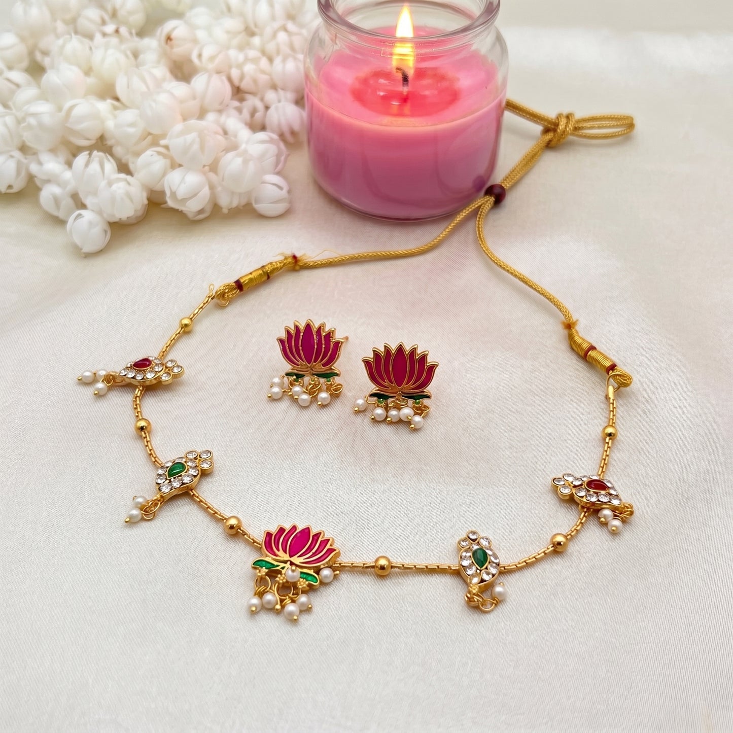 Lotus Kundan Peacock Necklace