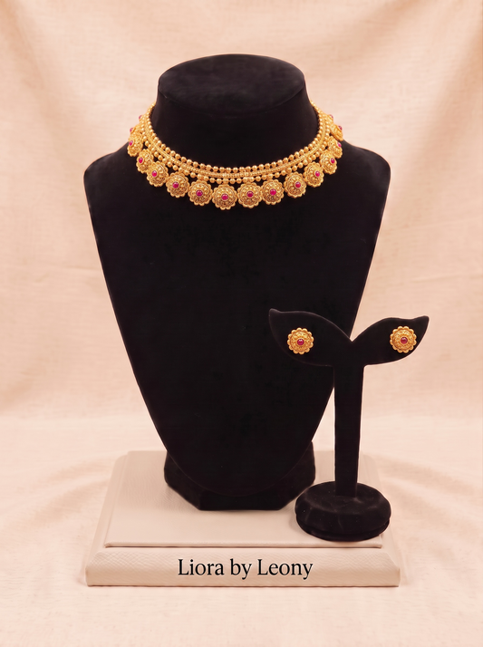 Antique Gold Floral Petal Necklace Set