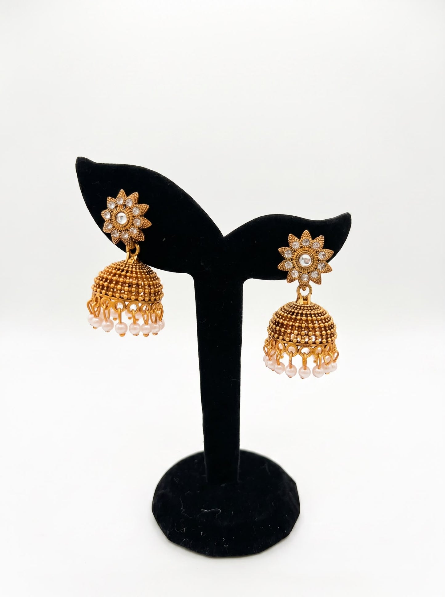 Antique Gold Pearl Sunflower Jhumka Earrings