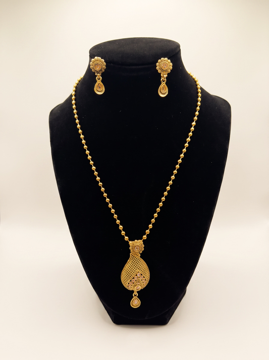 Beaded Leaf Long Pendant Necklace