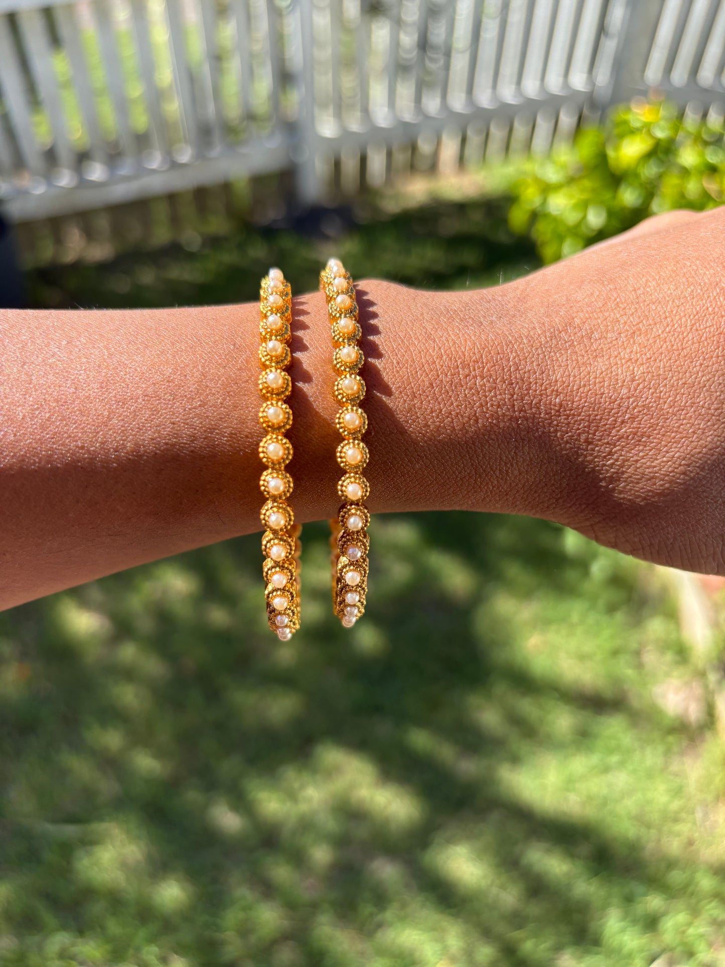 Pearl & Gold Bangles - Pair