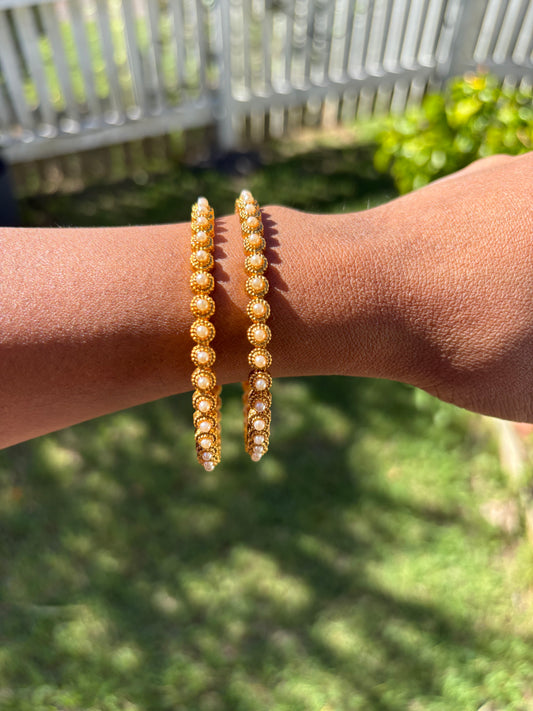 Pearl & Gold Bangles - Pair