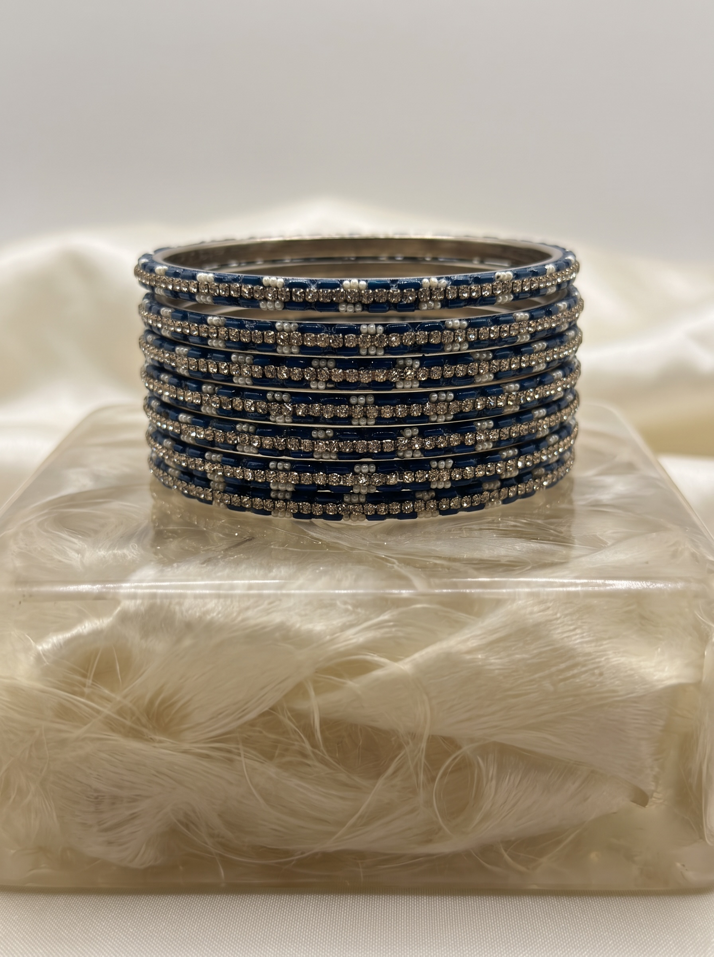 Lakh Brass Bangle Set of 8 – Blue Kundan Bangles
