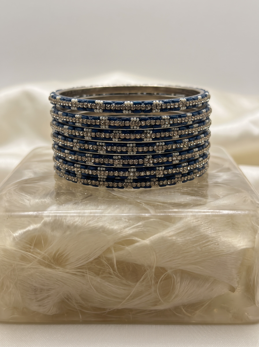 Lakh Brass Bangle Set of 8 – Blue Kundan Bangles