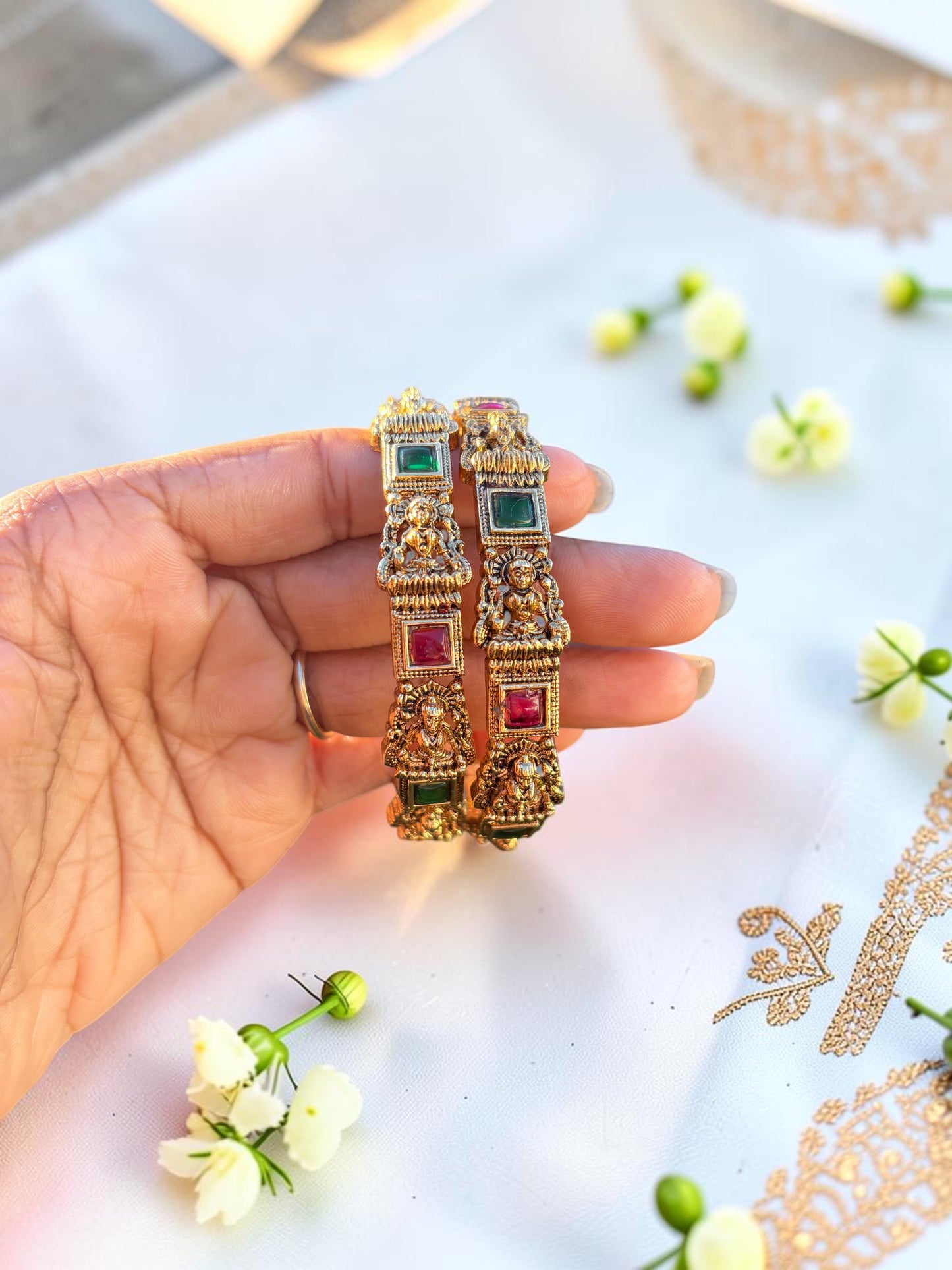 Emerald Ruby Lakshmi Heritage Bangles - pair