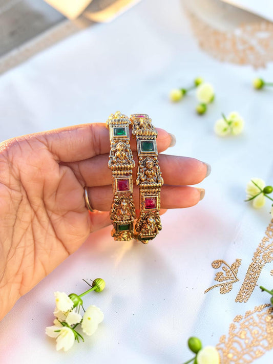 Emerald Ruby Lakshmi Heritage Bangles - pair