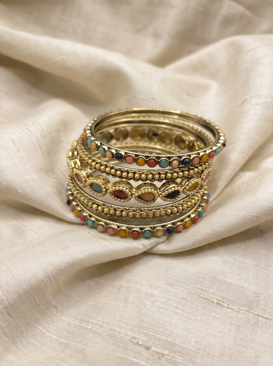Multicolor Kundan Bangle Set (5-Piece Stack)