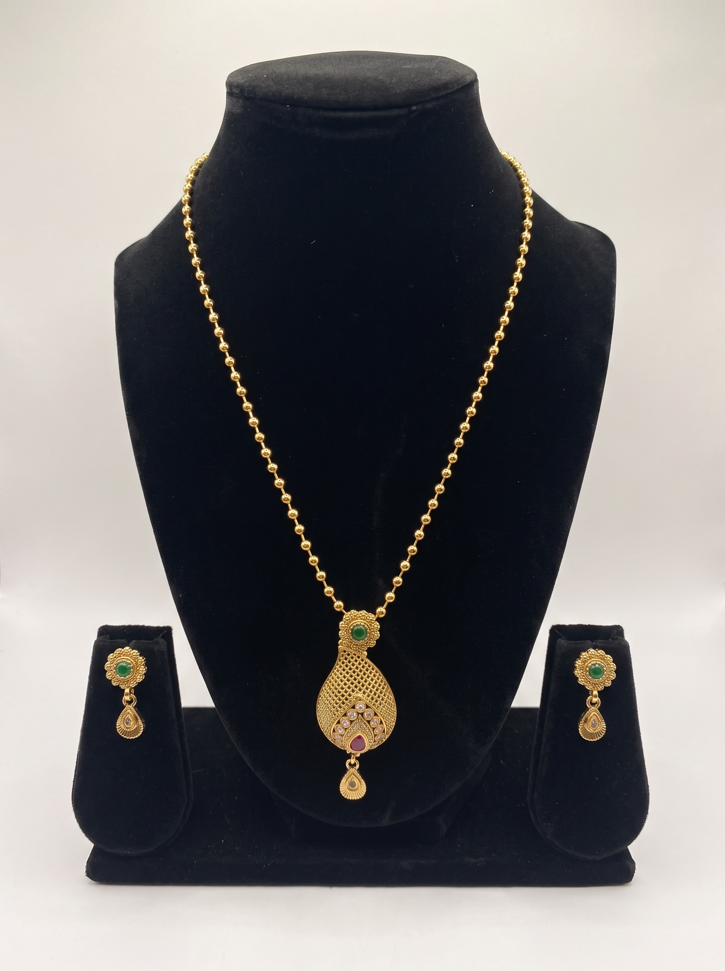 Beaded Leaf Long Pendant Necklace