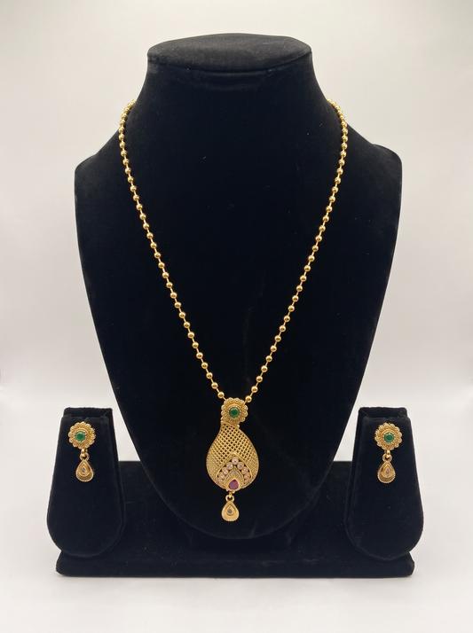 Beaded Leaf Long Pendant Necklace