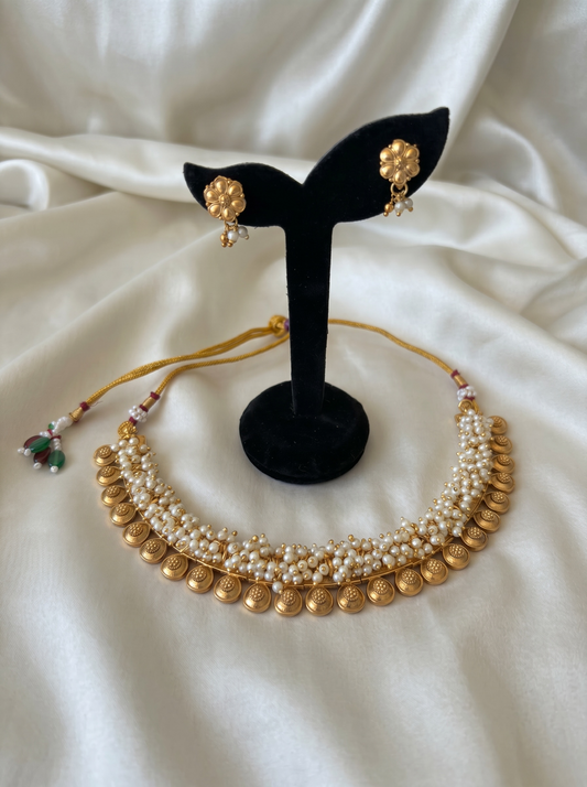 White Pearl Coin Necklace
