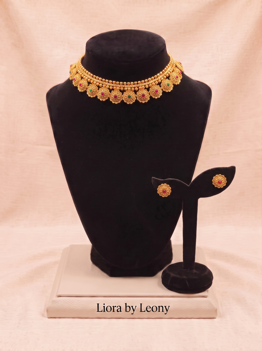 Antique Gold Floral Petal Necklace Set