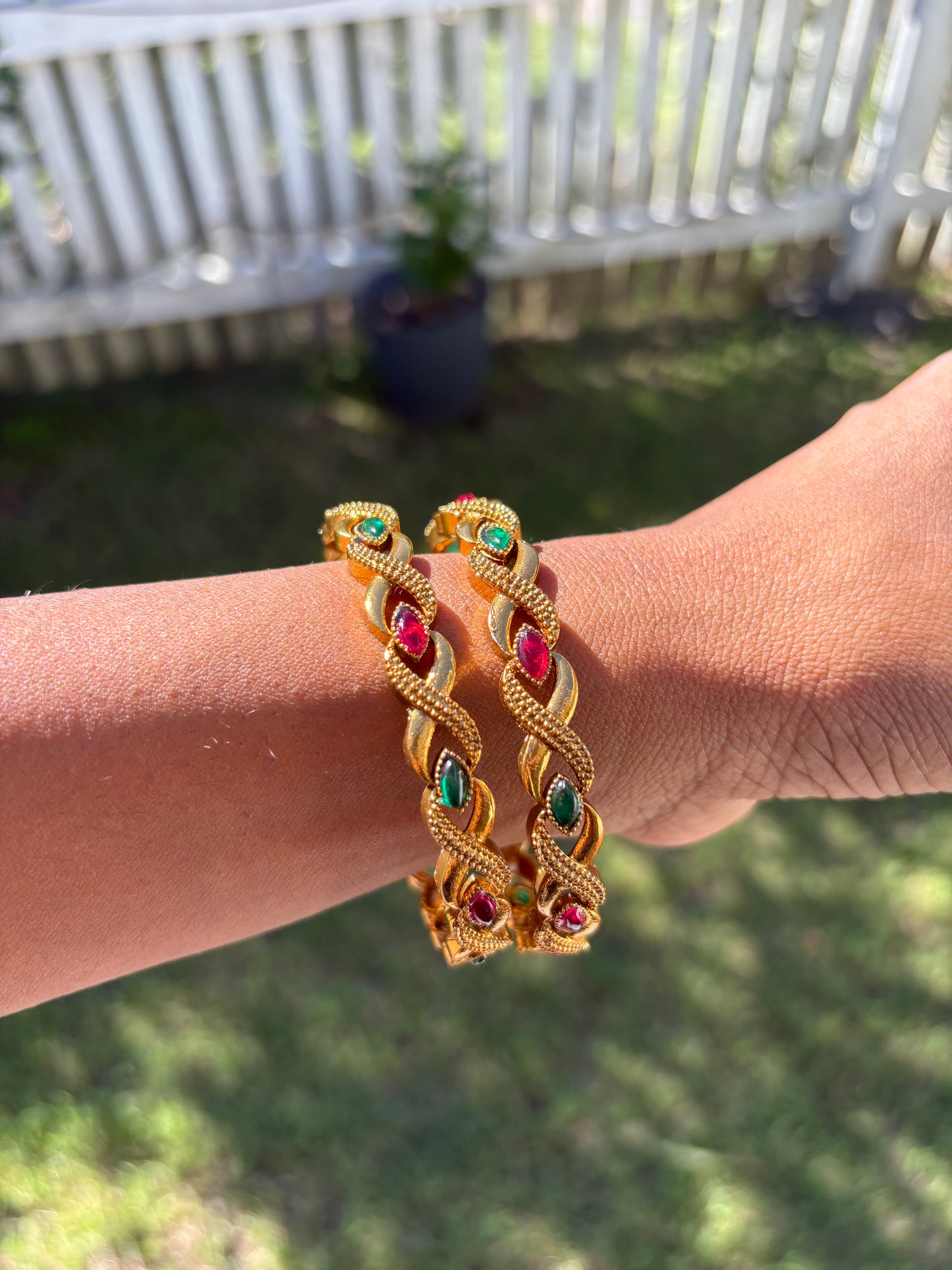 Ruby & Emerald Twist Bangles