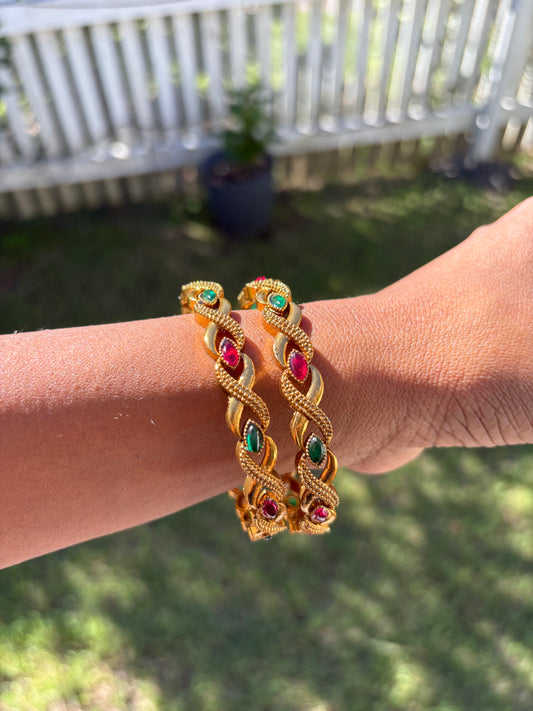 Ruby & Emerald Twist Bangles