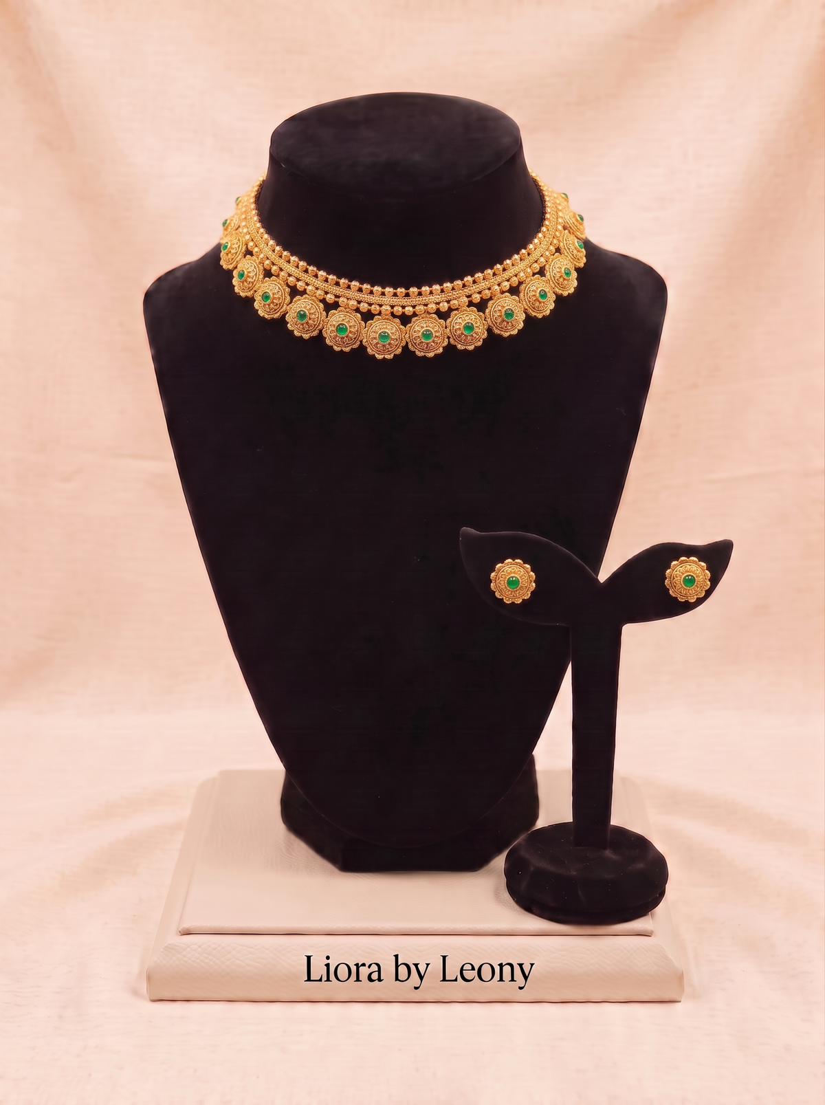 Antique Gold Floral Petal Necklace Set