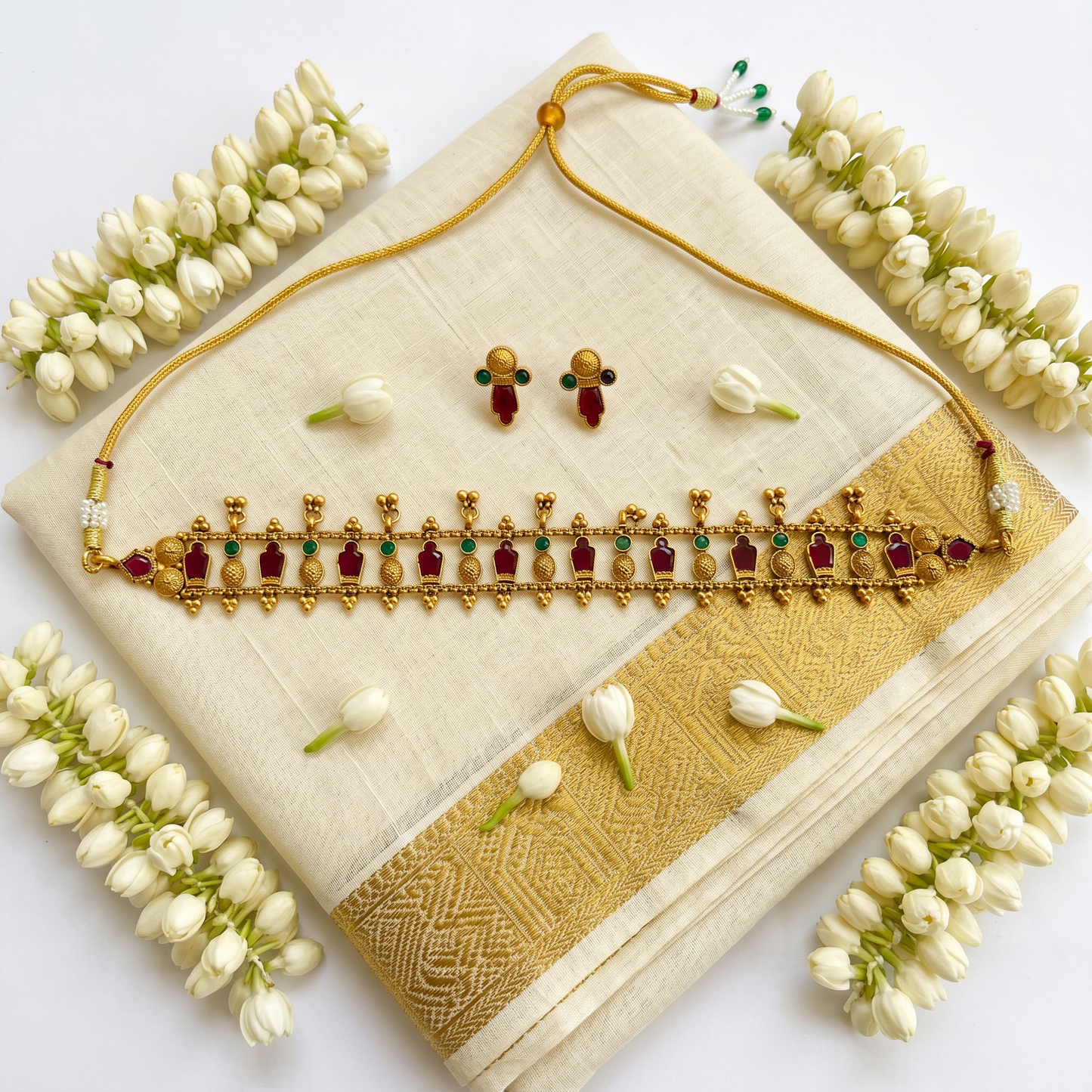 Kemp Ruby & Green Traditional Choker Necklace Set