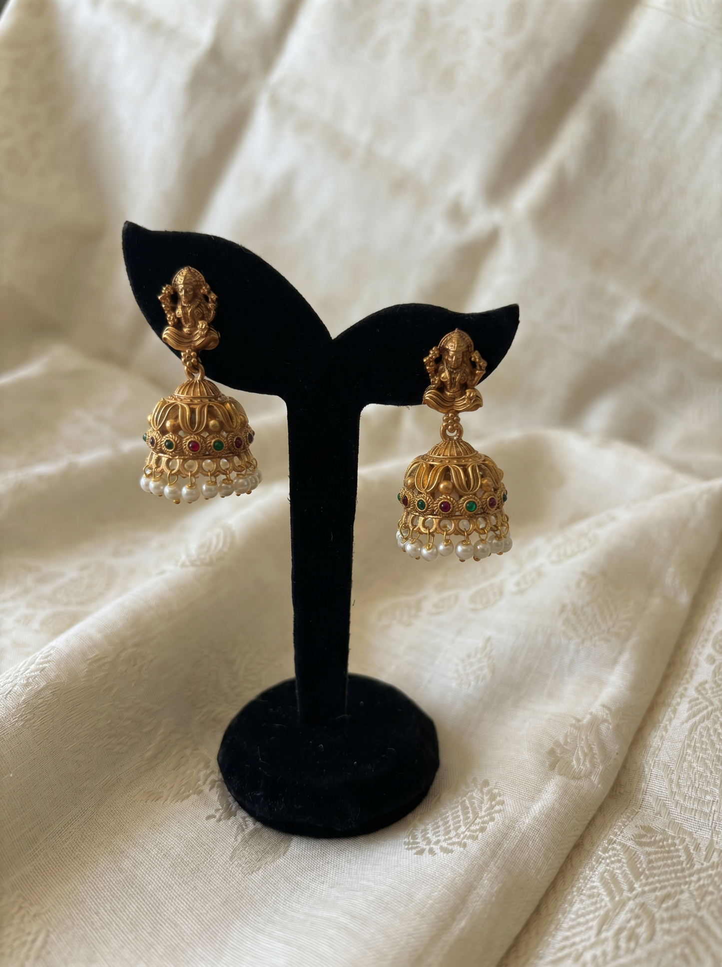 Sri Lakshmi  Emerald Pearl Temple Necklace Set