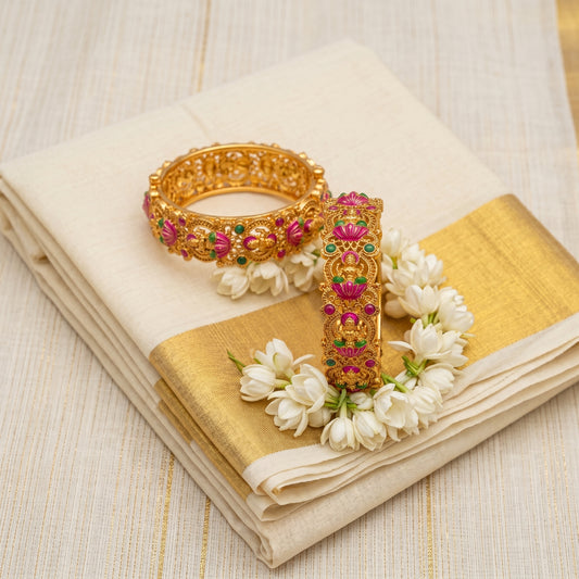 Pink Lotus Lakshmi Temple Bangles - pair