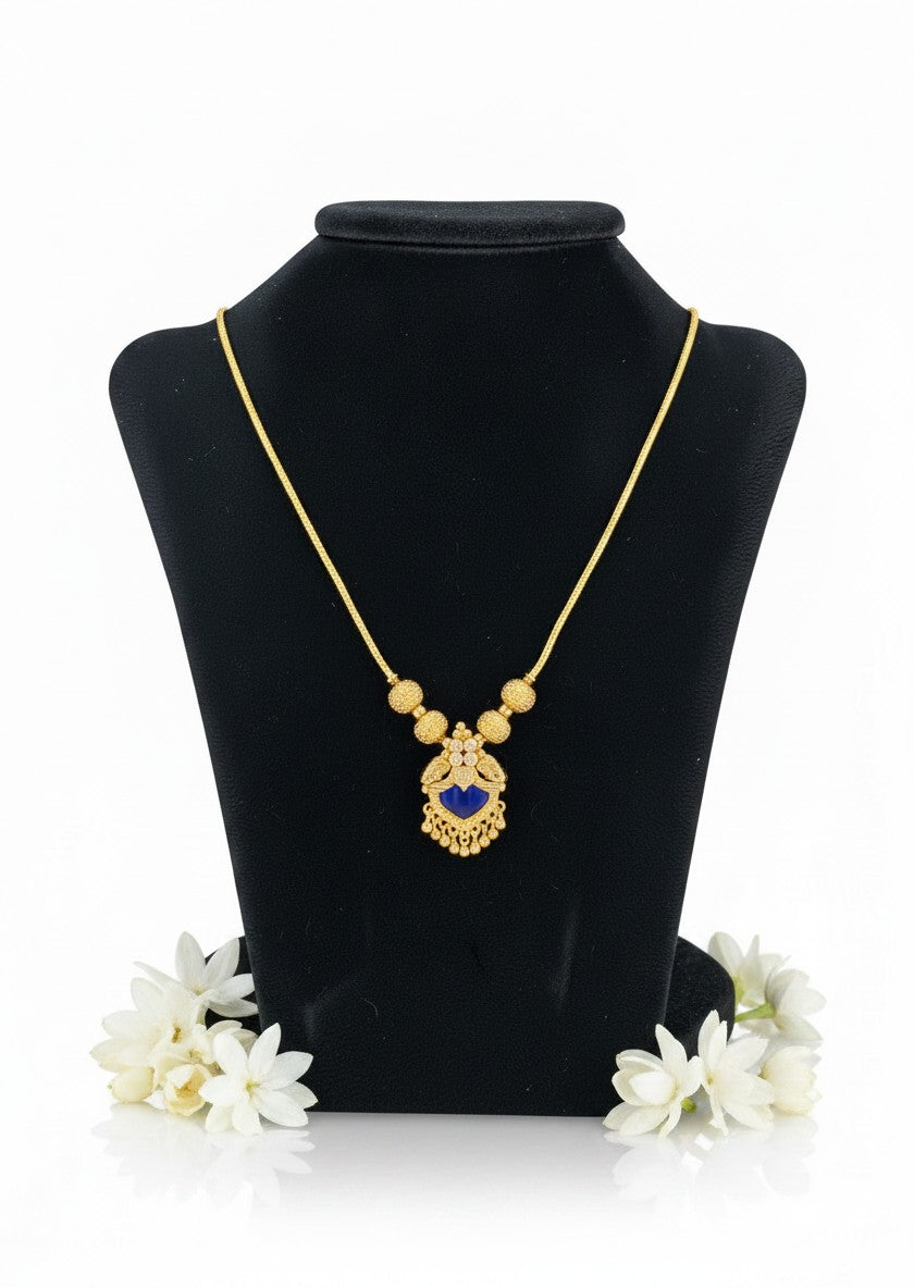 Liora By Leony gold palaka necklace with blue stone pendant and beaded chain