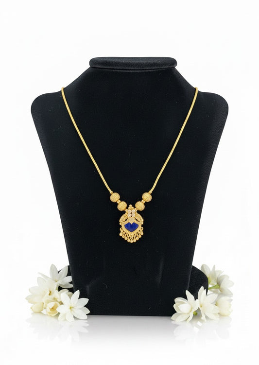 Liora By Leony gold palaka necklace with blue stone pendant and beaded chain